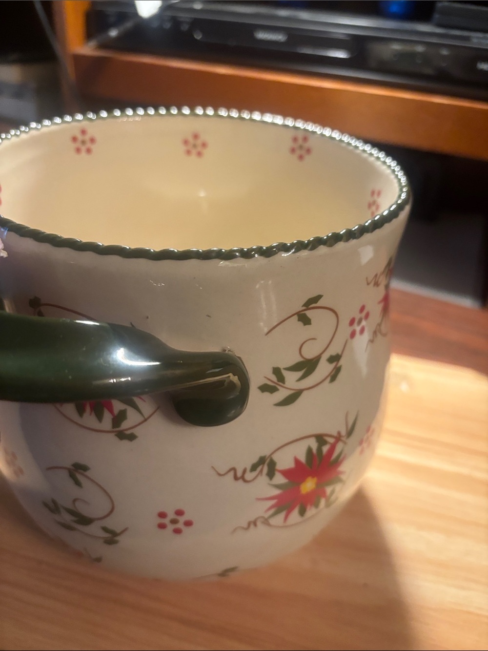 Temp-Tations Cream Ceramic Bowl with Red Floral Design and Green Leaves - Picture 6 of 9